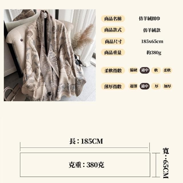 【ROYALLIN 蘿林嚴選】仿羊絨圍巾/披肩(雙面圍巾 居家披肩 羊絨保暖 羊毛大披肩)