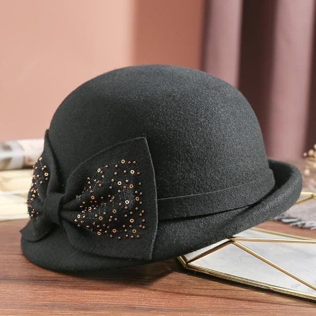 【米蘭精品】現貨+預購 羊毛帽禮帽(保暖毛呢優雅蝴蝶結盆帽女帽子情人節生日聖誕節交換禮物4色74dq2)