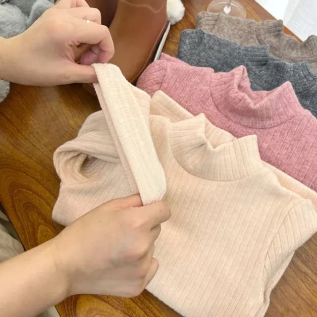 【橘魔法】混色紡織直條紋半高領長袖上衣(打底衫 內搭衣 童裝 兒童 女童 中童 針織 毛衣 保暖)