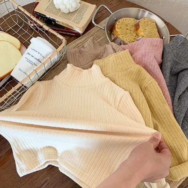 【橘魔法】混色紡織直條紋半高領長袖上衣(打底衫 內搭衣 童裝 兒童 女童 中童 針織 毛衣 保暖)