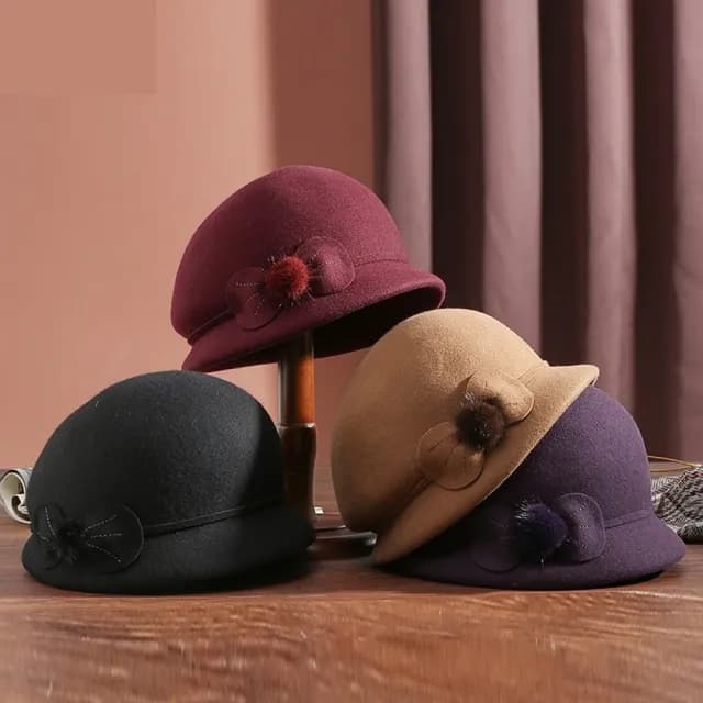 【米蘭精品】現貨+預購 羊毛帽禮帽(保暖毛球蝴蝶結毛呢盆帽女帽子情人節生日聖誕節交換禮物74dq13)