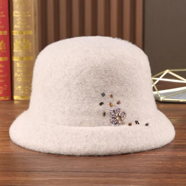 【米蘭精品】現貨+預購 羊毛帽漁夫帽(保暖鑲鑽釘珠毛呢盆帽女帽子情人節生日聖誕節交換禮物4色74dq21)