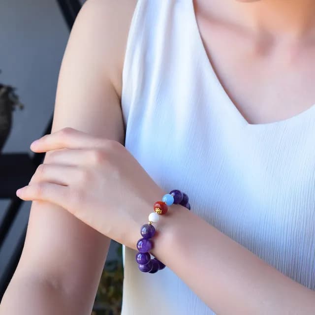 【桃花源創意工坊】紫水晶手鍊 天河石配南紅瑪瑙手鍊(手鍊)