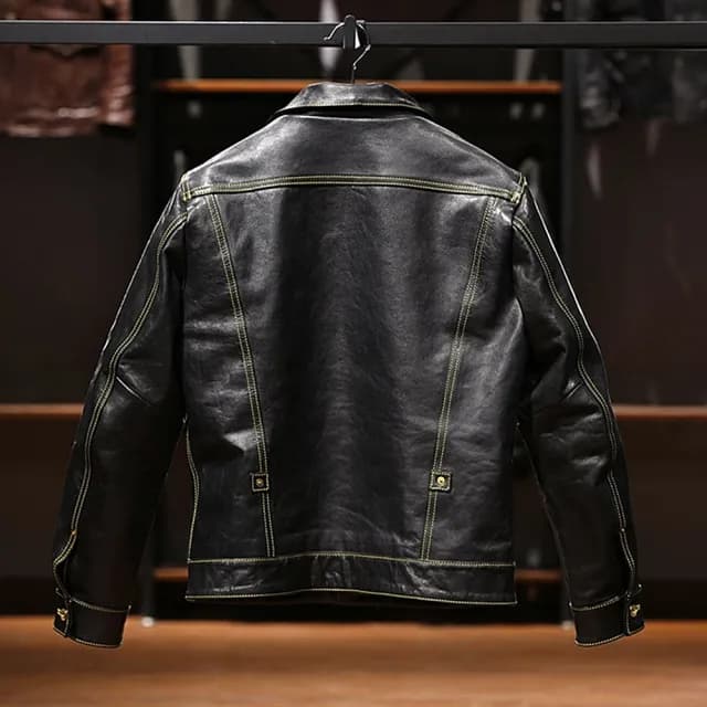【巴黎精品】父親節禮物 真皮皮衣機車夾克(復古植鞣油蠟牛皮男外套p1ay30)