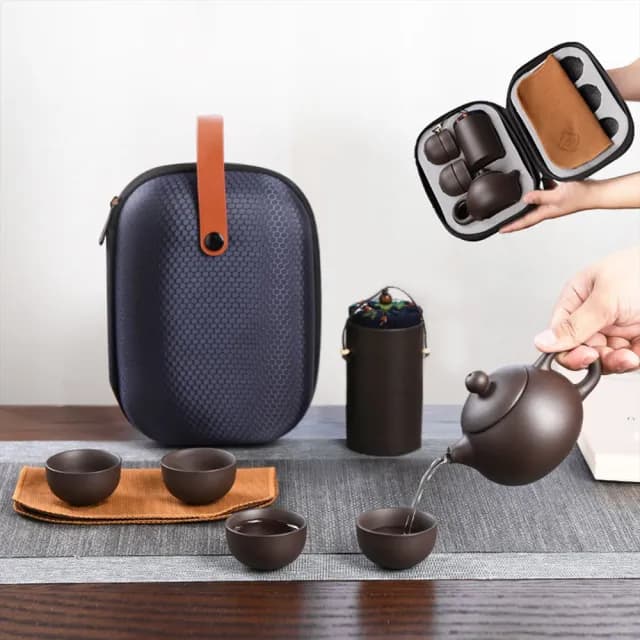 【Life365】泡茶組 旅行茶具組 紫砂陶茶壺套裝 茶具組 茶壺 隨身茶具 泡茶壺 泡茶杯 露營用品(RS1179)