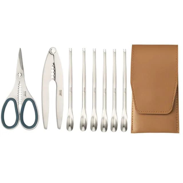 【PUSH!】餐具 304不鏽鋼吃蟹工具 螃蟹工具 大閘蟹工具 蟹針 蟹夾 螃蟹鉗 蟹叉 豪華版(蟹工具 八件套 D299)