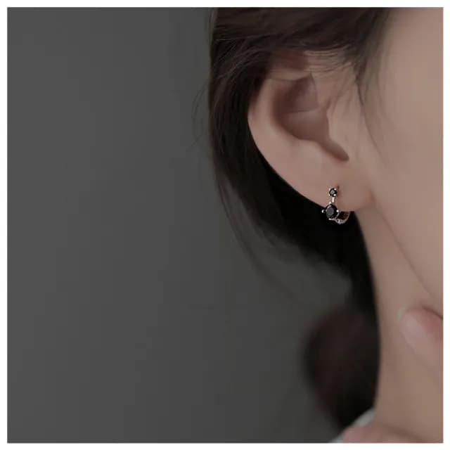 【HaNA 梨花】韓國高級感復古調性．黑寶石雙點耳環(針式耳環 耳飾 耳圈 耳釘 耳扣)