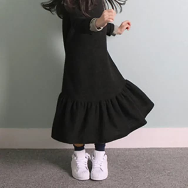 【橘魔法】魚尾大裙擺長袖衛衣洋裝 刷毛款（小孩賣場）(親子裝 長裙 裙子 連身裙 兒童 童裝 女童)