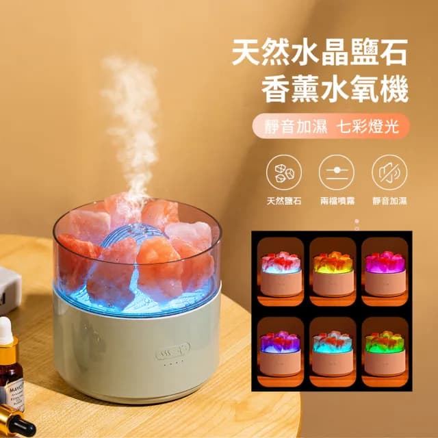 【ANTIAN】雙11 七彩氛圍燈精油香氛水晶鹽水氧機 負離子空氣清淨機 霧化補水加濕器 200ml