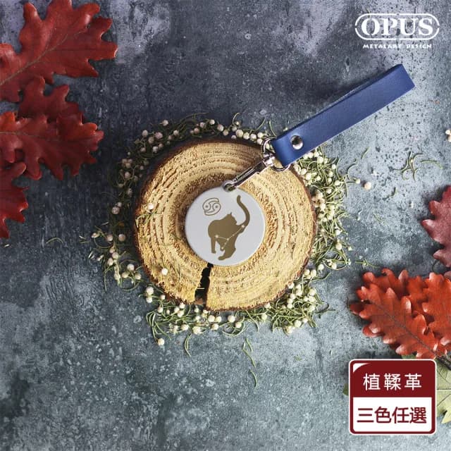 【OPUS 東齊金工】不鏽鋼鑰匙圈吊飾 / 金屬圓牌皮飾扣環 / 父親節禮物推薦(當貓咪變身巨蟹座)
