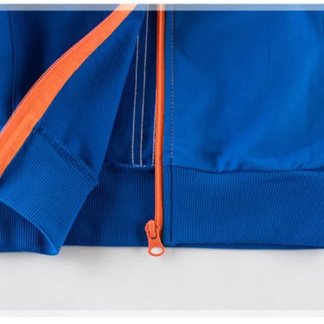 【橘魔法】拚色條紋毛圈連帽拉鍊長袖外套+運動長褲(套裝 大童 男童 女童 兒童 童裝)