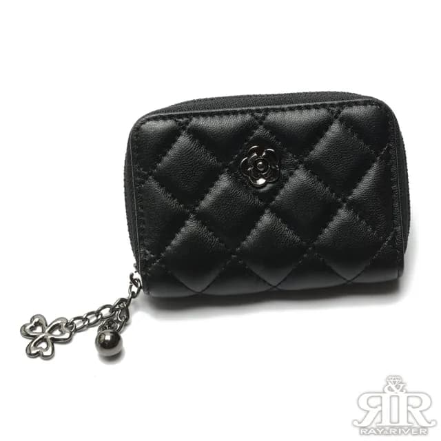 【2R 手工真皮】綿霜羊皮 Kerry 菱格設計多隔層零錢包 經典黑(皮夾)