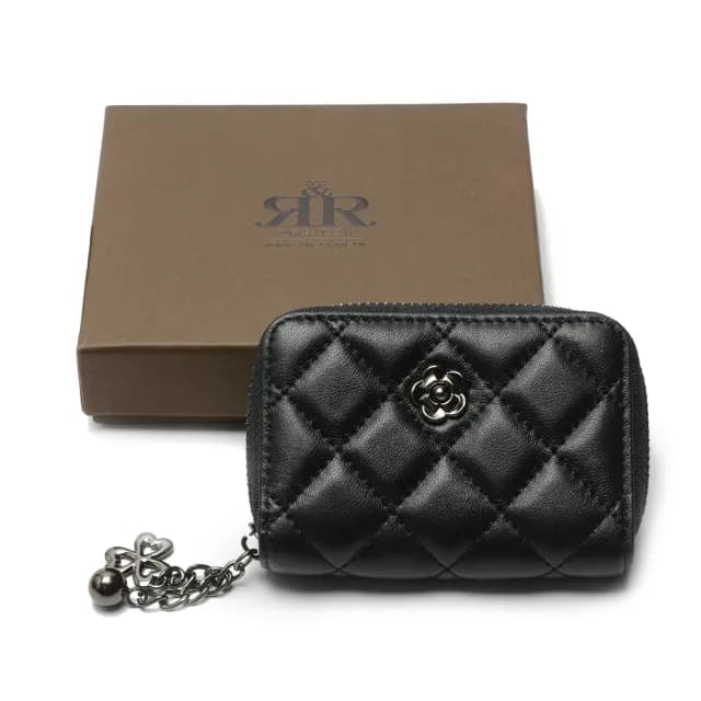 【2R 手工真皮】綿霜羊皮 Kerry 菱格設計多隔層零錢包 經典黑(皮夾)