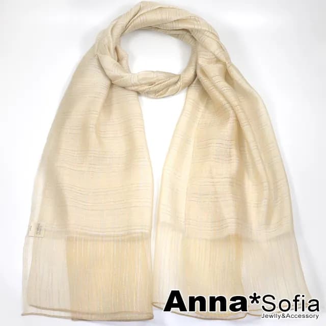 【AnnaSofia】真絲羊毛混紡大尺寸披肩絲巾圍巾-煥彩線絲 現貨(黃杏系)