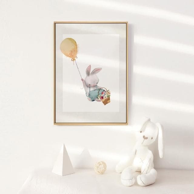 【菠蘿選畫所】小兔飛高高-70x100cm(手繪可愛療癒兔子掛畫/兒童房佈置/新居禮物/臥室擺設)
