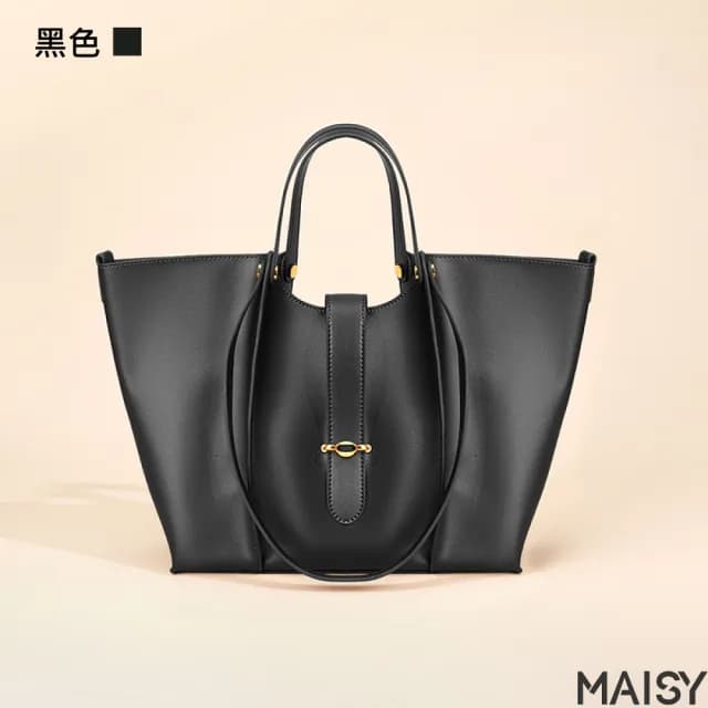 【MAISY】情人節禮物 簡約真皮大容量托特水桶包(真皮包包 現+預  綠色／黑色／棕色／米色／卡其色)