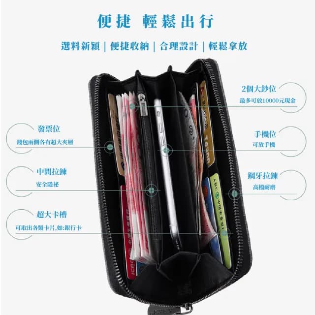 【細品生活】父親節禮物 牛津布簡約時尚長夾(多卡位 手拿包 男用錢包 男皮夾 長皮夾 拉鏈長夾