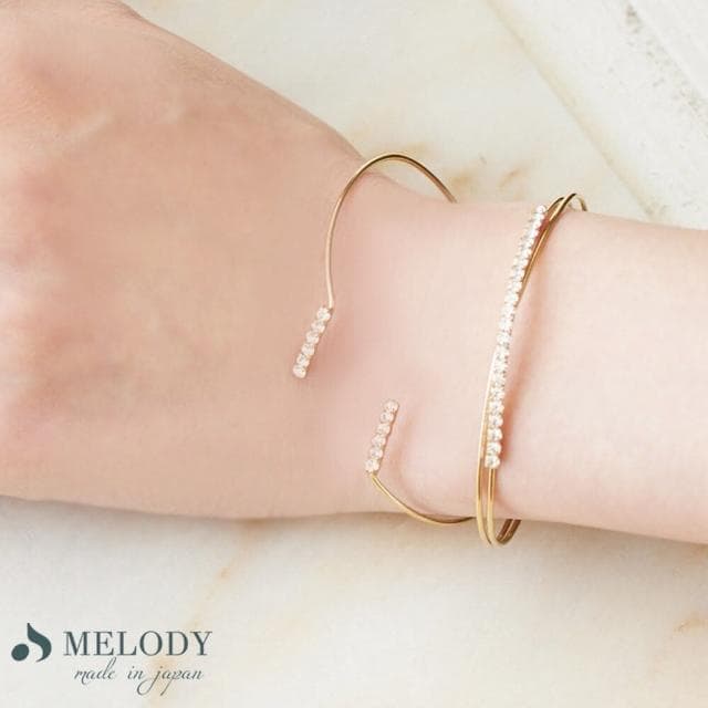 【日本MELODY ACCESSORY】日本製典雅浪漫平行鑲鑽設計銀手環 開口可調節 絕美設計(質感生日情人節禮物)