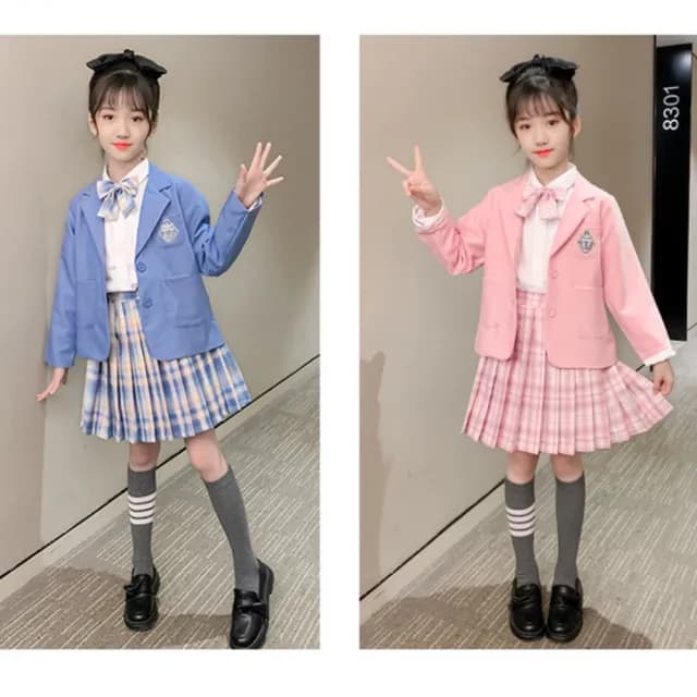 【小衣衫童裝】女童三件套偶像學院風秋款格子裙套裝(1110912)