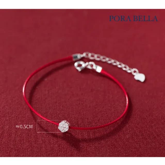 【Porabella】925純銀開運鋯石紅繩手鍊 好運轉運紅色手繩 幸運姻緣 好人緣紅繩手鍊 Bracelets