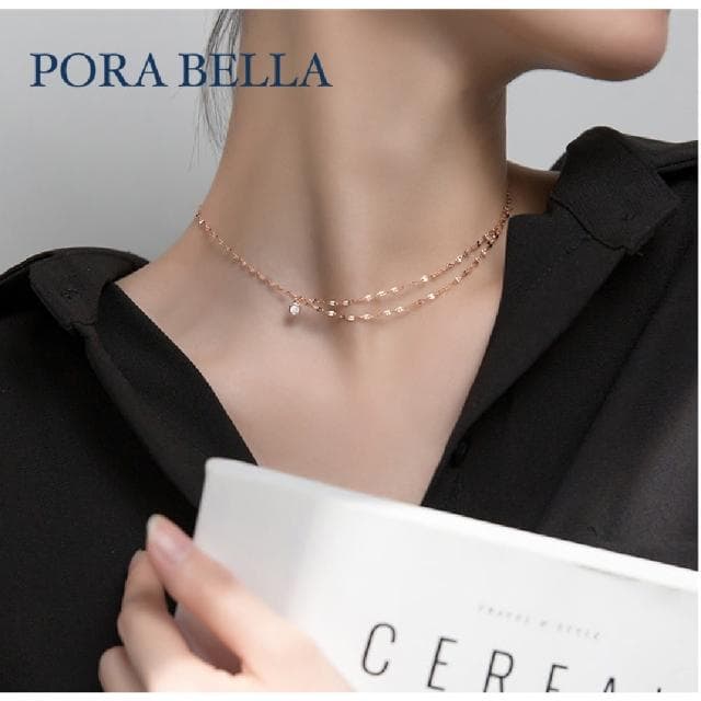 【Porabella】925純銀小鋯石雙鍊項鍊 小眾設計款ins風 情人節禮物 生日禮物  Necklace