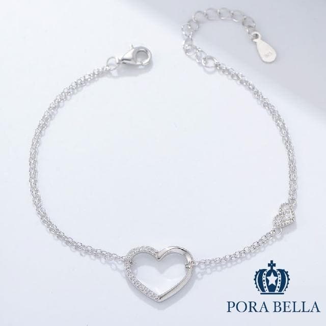 【Porabella】925純銀小巧愛心鋯石造型手鍊 告白禮物 情人節禮物 送女友 銀飾 Bracelets