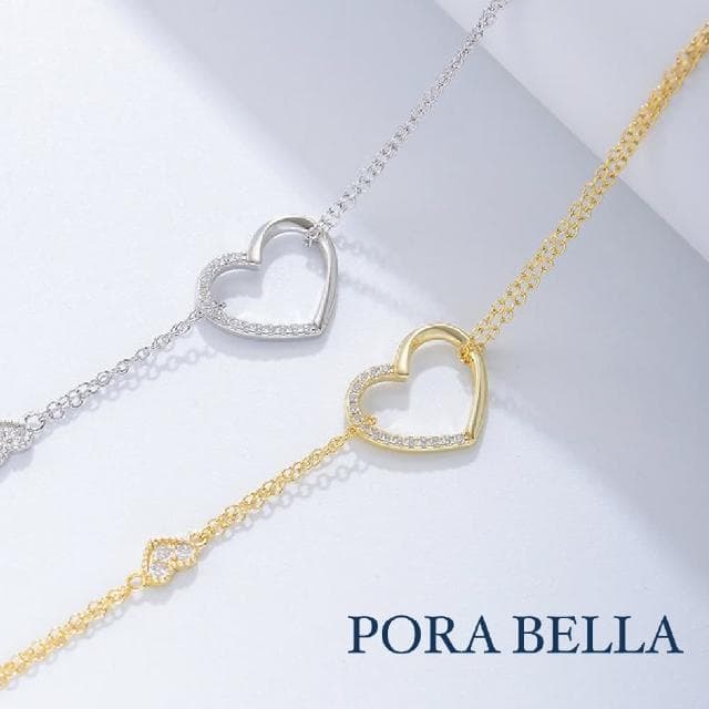 【Porabella】925純銀小巧愛心鋯石造型手鍊 告白禮物 情人節禮物 送女友 銀飾 Bracelets