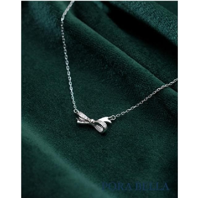【Porabella】925純銀鋯石蝴蝶結項鍊 小眾設計款ins風 情人節禮物 生日禮物  Necklace