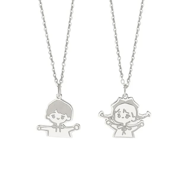 【米蘭精品】現貨+預購 925純銀項鍊情侶對鍊(兩小無猜可愛卡通生日聖誕節交換禮物74cj21)