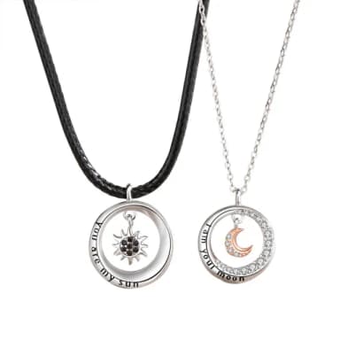 【米蘭精品】現貨+預購 925純銀項鍊情侶對鍊(朝日暮月鑲鑽鎖骨鍊生日聖誕節交換禮物74cj10)