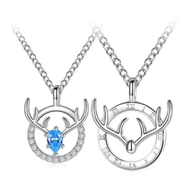 【米蘭精品】現貨+預購 925純銀項鍊情侶對鍊(一鹿有你鹿角鑲鑽生日聖誕節交換禮物2色74cj13)