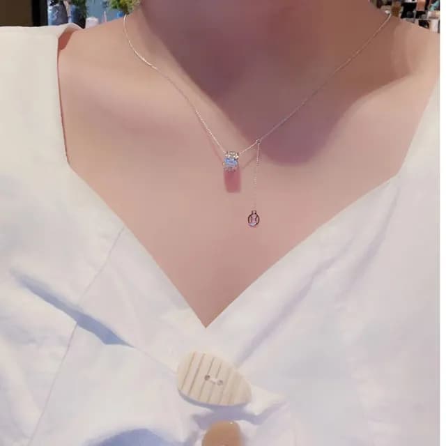 【VERDNIA】925純銀滾輪微鑲鑽吊墜項鍊精緻情人節禮物(銀色 玫瑰金)