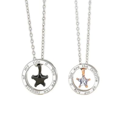 【米蘭精品】現貨+預購 925純銀項鍊情侶對鍊(星願五角星鑲鑽圓圈生日聖誕節交換禮物74cj34)