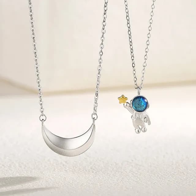 【米蘭精品】現貨+預購 925純銀項鍊情侶對鍊(月亮船摘星太空人琉瑙生日聖誕節交換禮物74cj46)