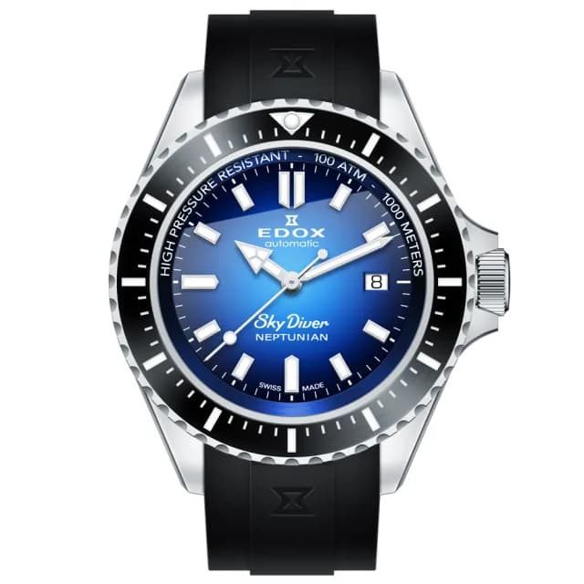 【EDOX 伊度】SkyDiver 海神波賽頓 1000米潛水機械錶-藍x黑 送禮 禮物 推薦(E80120.3NCA.BUIDN)