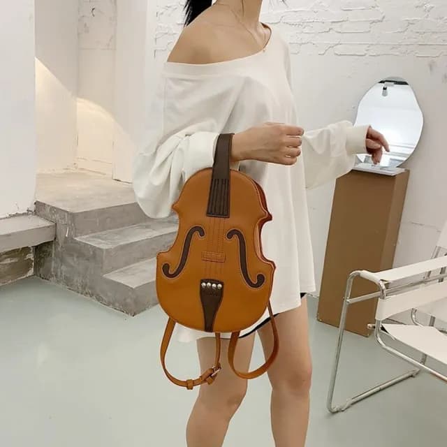 【I.Dear】歐美創意仿真小提琴PU皮革斜背雙肩後背包(交換禮物/聖誕/復古/音樂藝術)