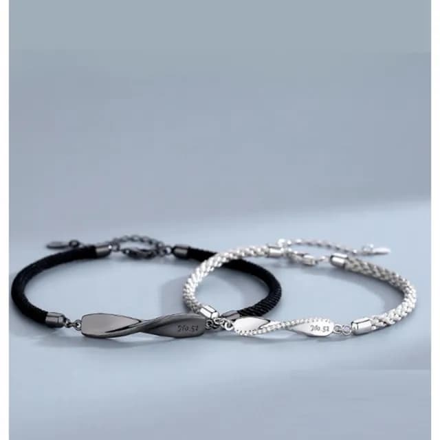 【Porabella】925純銀 莫比烏斯環情侶手鍊 男女一對小眾設計編織手繩情人節禮物 Bracelets(一對販售)