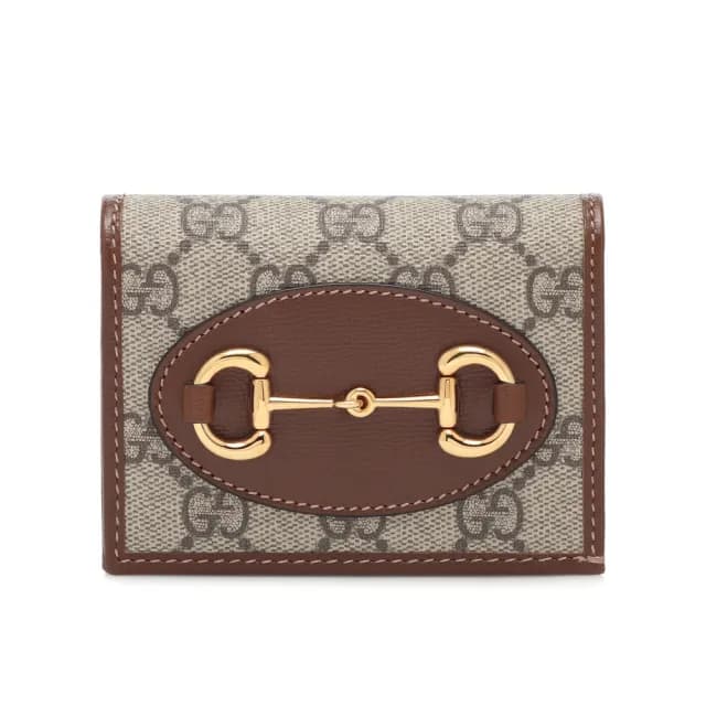 【GUCCI 古馳】Horsebit 1955 皮夾 零錢包 短夾 卡夾 米色 烏木色 621887