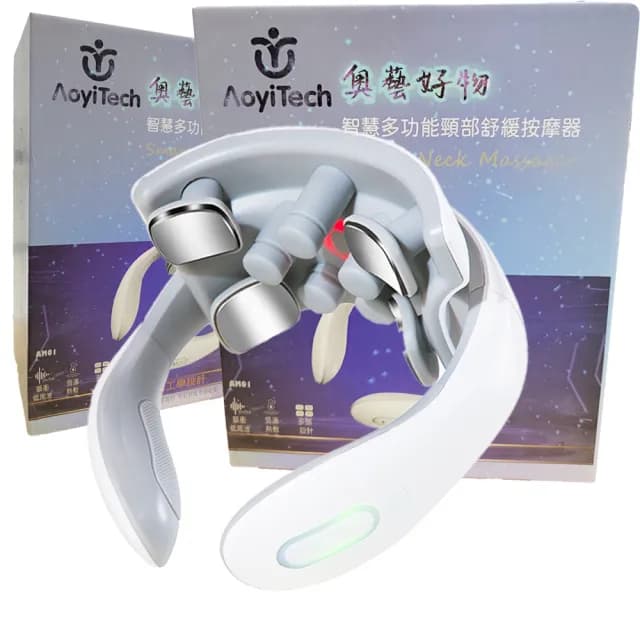 【AOYI奧藝】恆溫熱敷震動肩頸部按摩器按摩儀（母親節禮物）(6種模式15檔力度 隨身按摩器 禮盒裝)