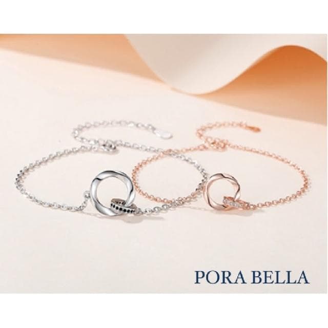 【Porabella】925純銀手鍊 情侶手鏈 白金玫瑰金雙環手鍊 情人節禮物 告白銀飾 Bracelet 一對販售