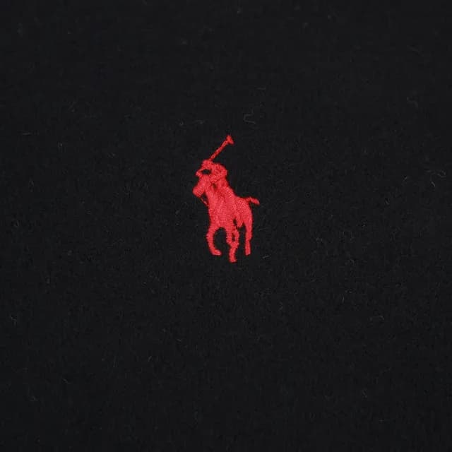 【RALPH LAUREN】POLO經典刺繡小馬滿版羊毛流蘇圍巾(黑色/紅色)