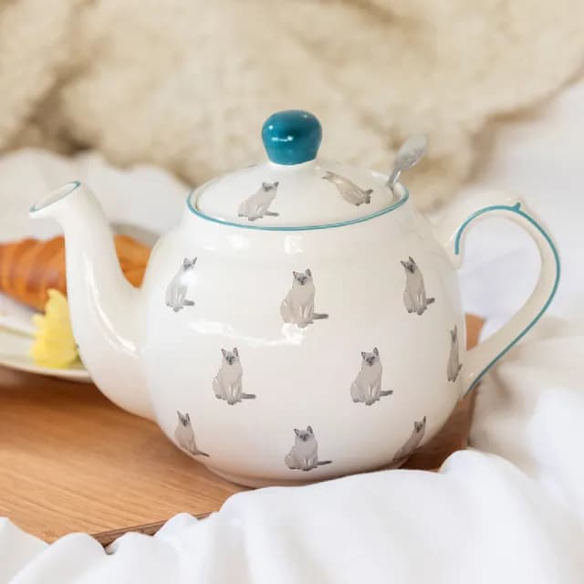 【LondonPottery】Farmhouse石陶濾茶壺 貓900ml  / 泡茶 下午茶 茶具 88父親節禮物