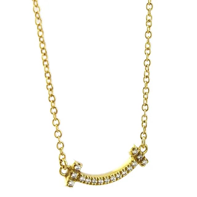 【Tiffany&Co. 蒂芙尼】18K金-鑲16顆迷你鑽石 T Smile 迷你微笑墜飾項鍊