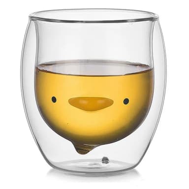【典贊創意】黃色小鴨雙層玻璃杯(黃色小鴨雙層玻璃杯生日禮物水杯玻璃杯保溫杯交換禮物保冰隔熱)
