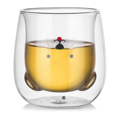 【典贊創意】吐舌熊雙層玻璃杯(吐舌熊雙層玻璃杯生日禮物水杯玻璃杯保溫杯交換禮物保冰隔熱)