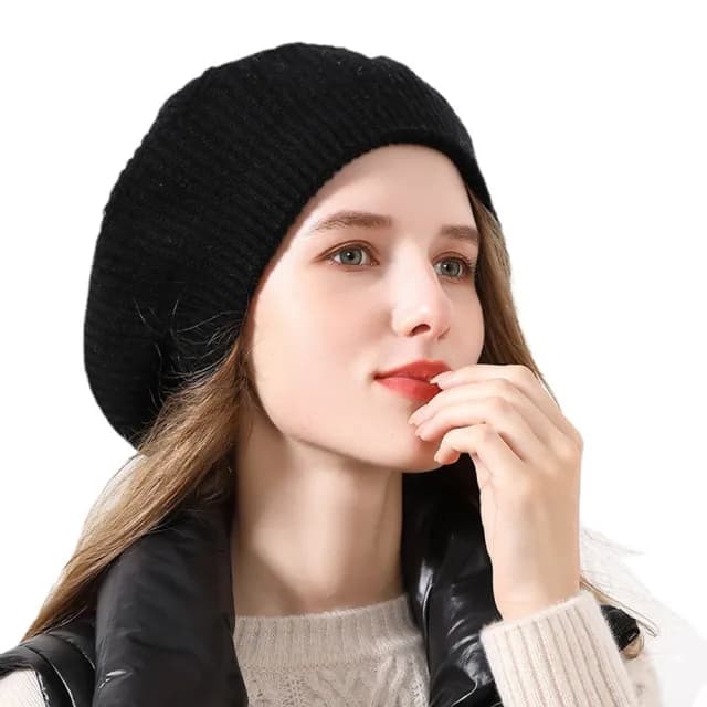 【米蘭精品】現貨+預購 100%針織帽羊毛帽(純色優雅貝雷帽保暖女配件情人節生日聖誕節交換禮物7色74dm16)
