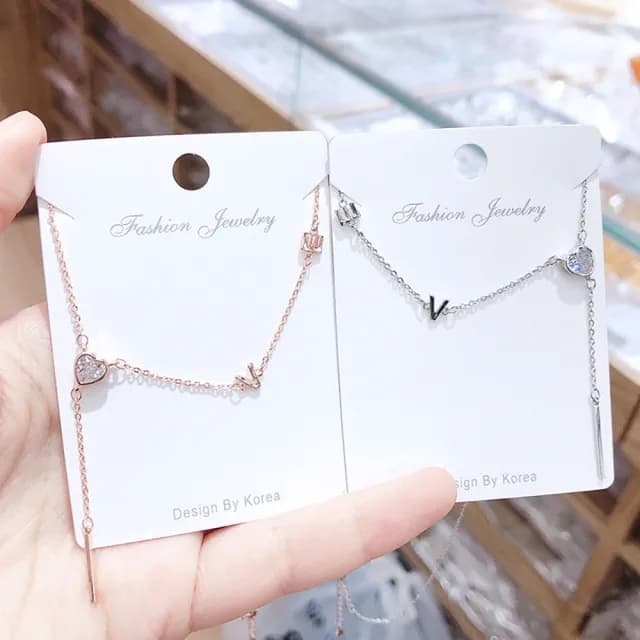 【Umi】韓式東大門簡約奢華時尚優雅百搭銀項鍊(LOVE字母單鑽浪漫愛心Y字鏈 韓劇 精緻情人節禮物)