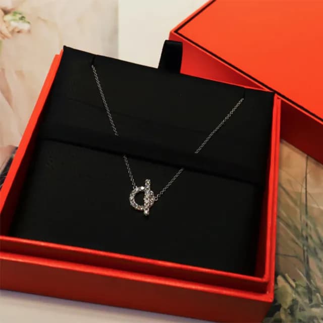 【Umi】韓式東大門圓圈一字扣微鑲鑽簡約奢華時尚優雅百搭銀項鍊(韓劇精緻情人節禮物)