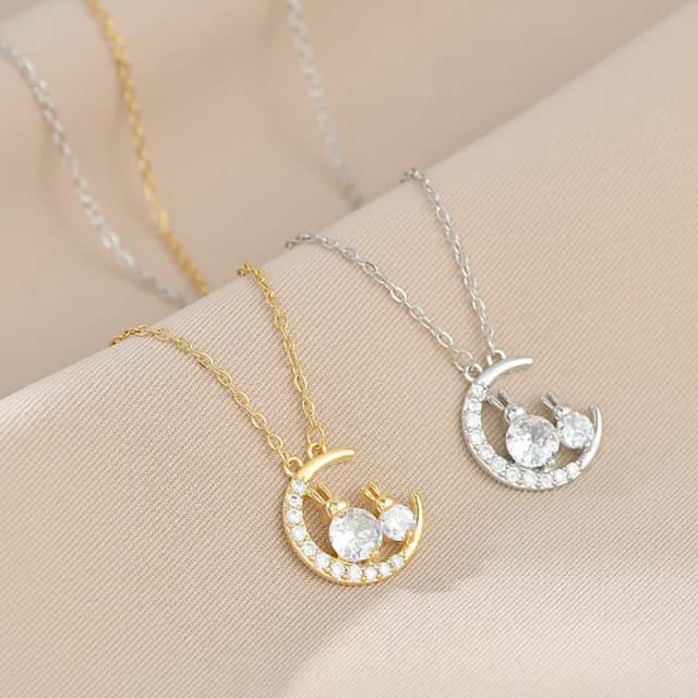 【Umi】韓式東大門簡約奢華時尚優雅百搭銀項鍊63030(浪漫月亮微鑲鑽兔子單鑽 韓劇 精緻情人節禮物)