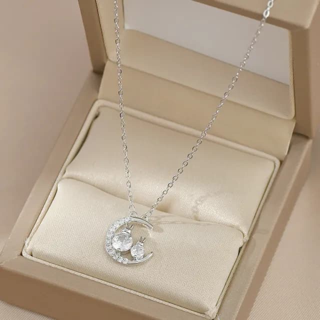 【Umi】韓式東大門簡約奢華時尚優雅百搭銀項鍊63030(浪漫月亮微鑲鑽兔子單鑽 韓劇 精緻情人節禮物)